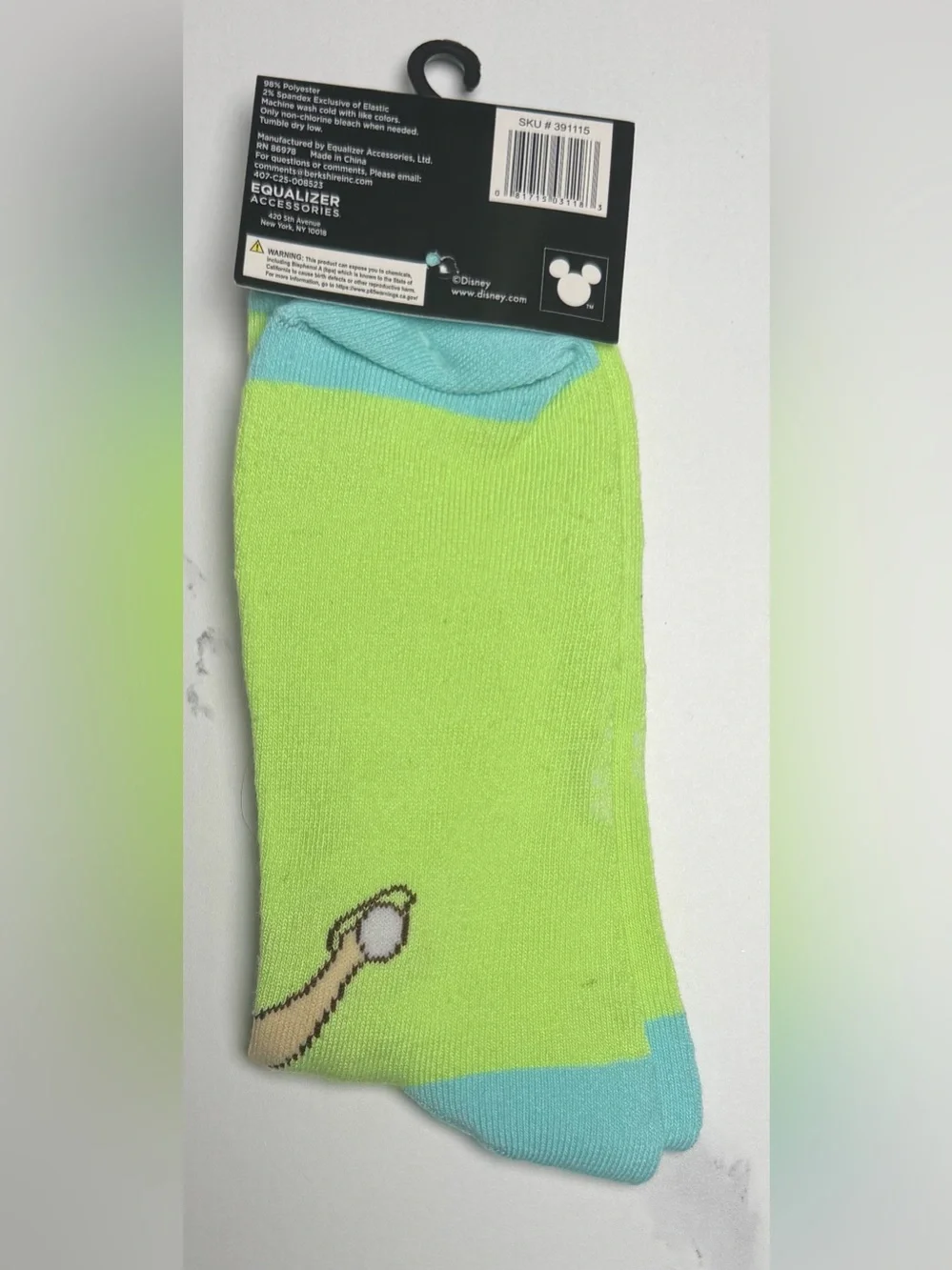 Disney Crew Socks - Lime Green & Light Blue Tinker Bell Wings